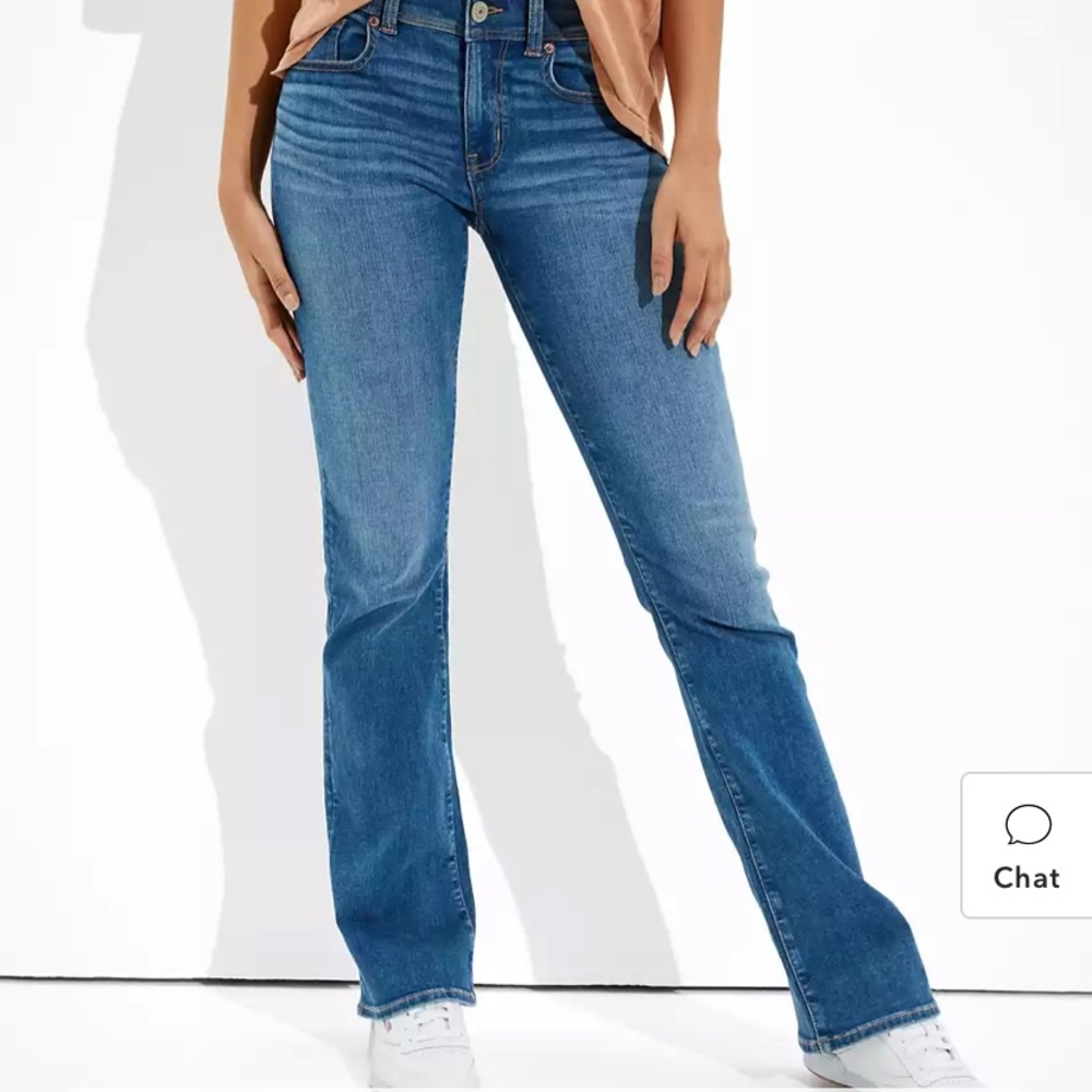 Women’s American Eagle next level low rise bootcut jean with some stretch.